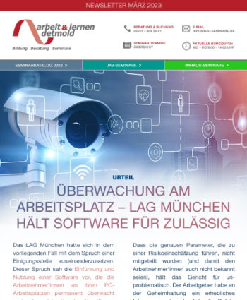 März 2023: Arbeitsplatz-Überwachung ist zulässig März 2023: Arbeitsplatz-Überwachung ist zulässig