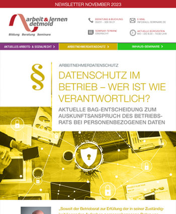 November 2023: Datenschutz im Betrieb – Wer ist wie verantwortlich? November 2023: Datenschutz im Betrieb – Wer ist wie verantwortlich?